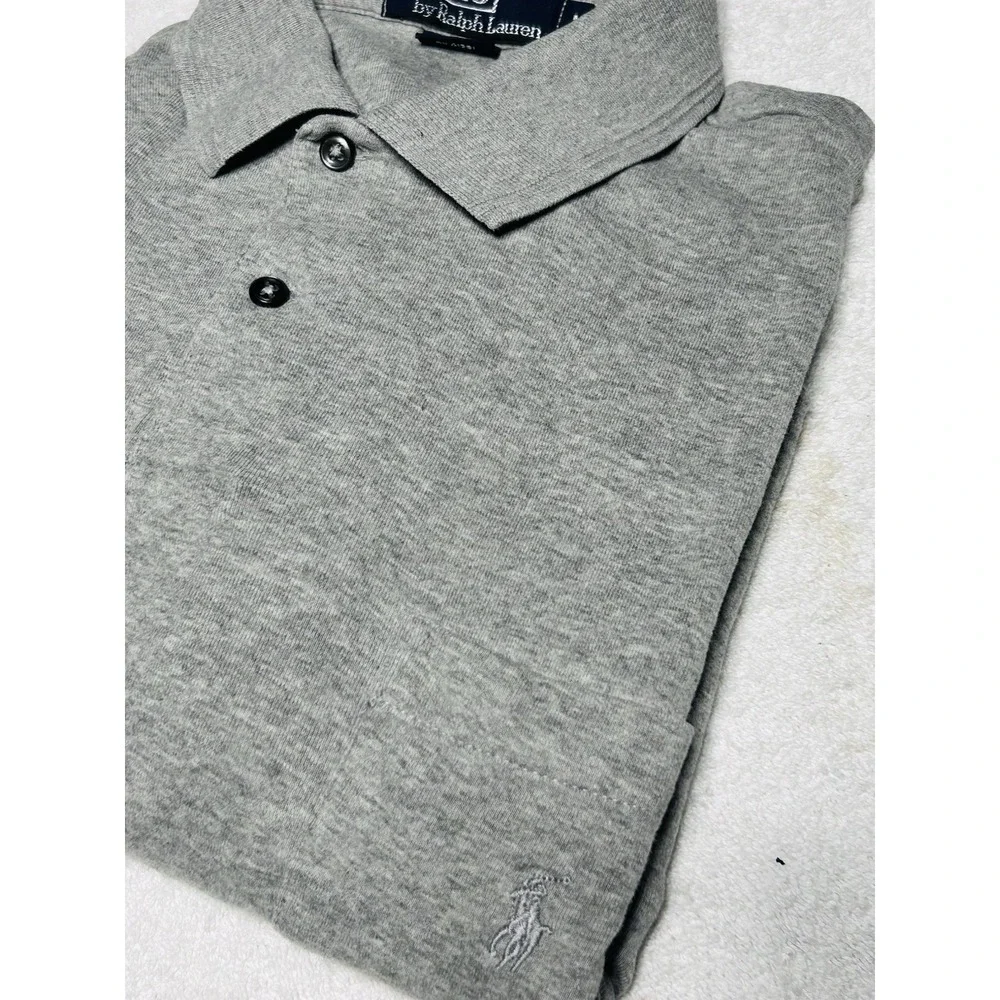 POLO Ralph Lauren 100% Cotton Grey Pony Long Sleeve Polo Shirt Heather Grey